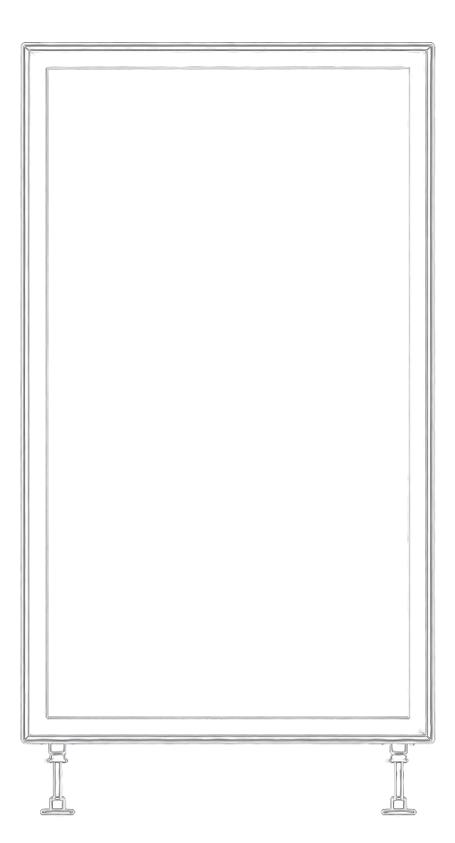 Technical drawing of a ZAP screen on floor supports, playing ad content