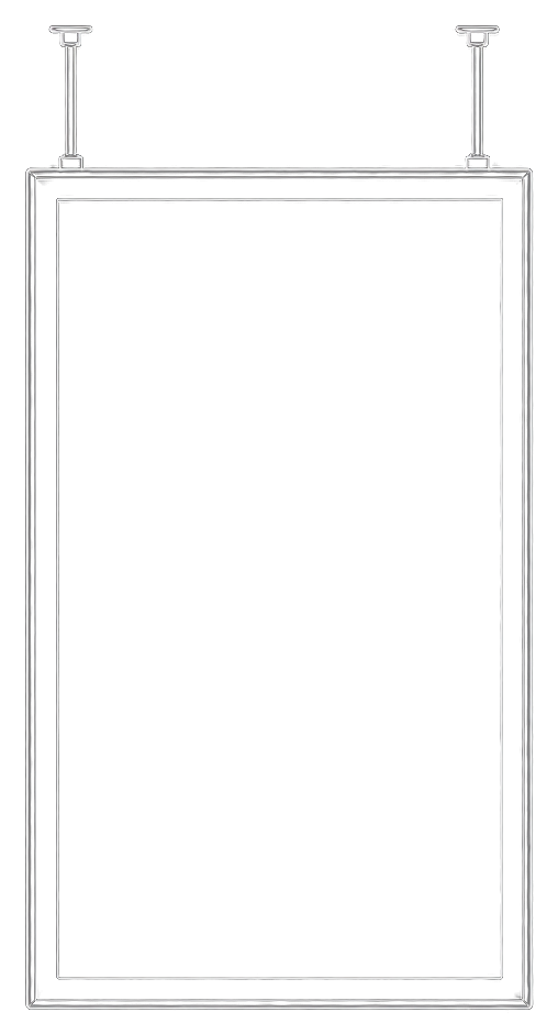 Technical drawing of a ZAP screen on ceiling mounts, playing ad content